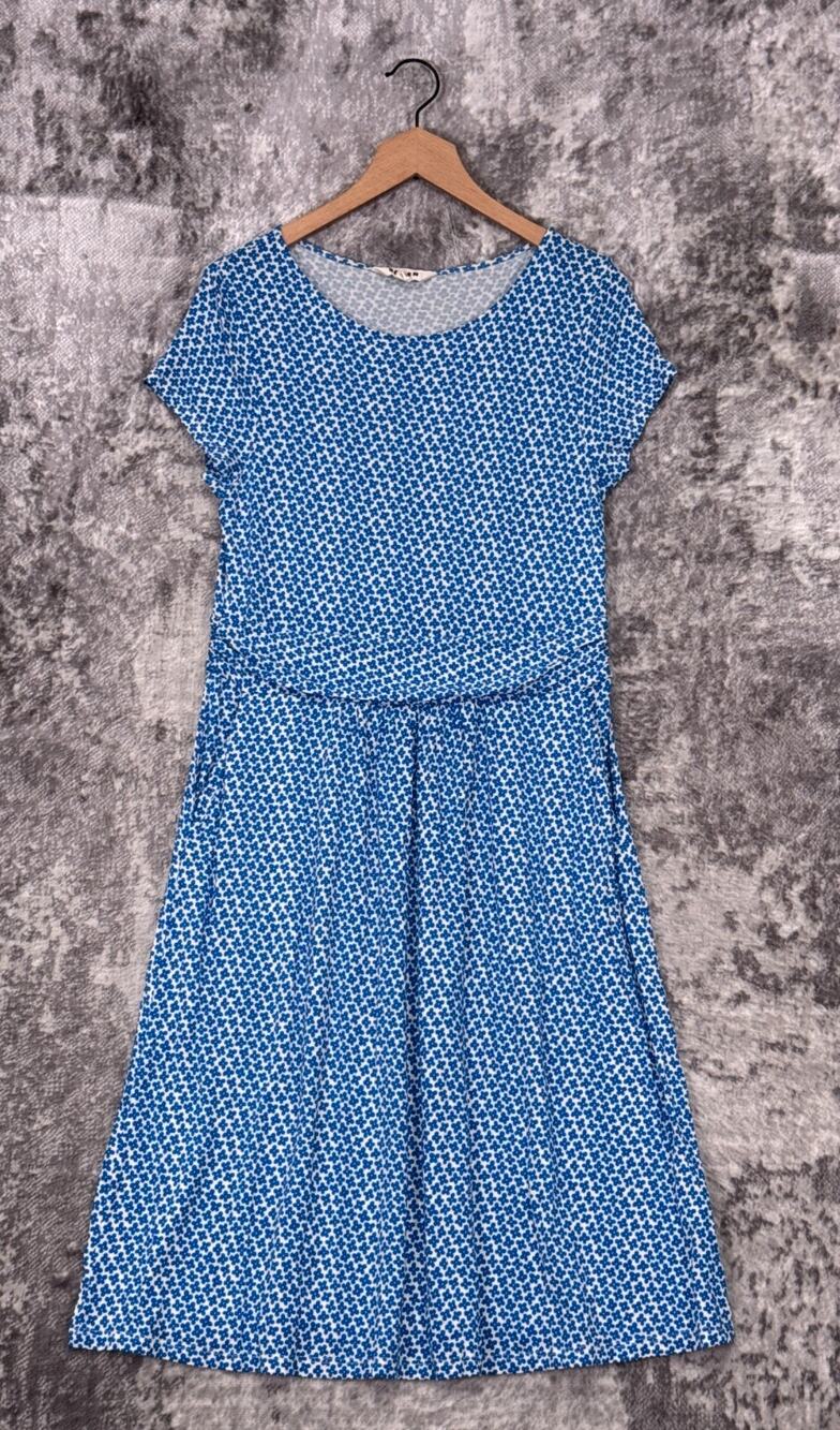 Boden Dress 10 Womens Blue Floral Short Sleeve Knee Length